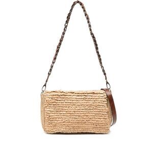 IBELIEV Woven Straw Shoulder Bag with Leather Accents Women BROWN Crossbody